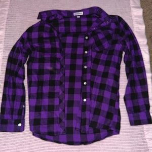 Purple plaid button up shirt by Sangtree
